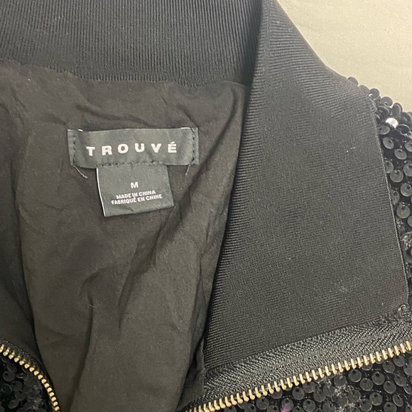 TROUVE Black ALL OVER SEQUINS Bomber Jacket Zipper M - Picture 13 of 16